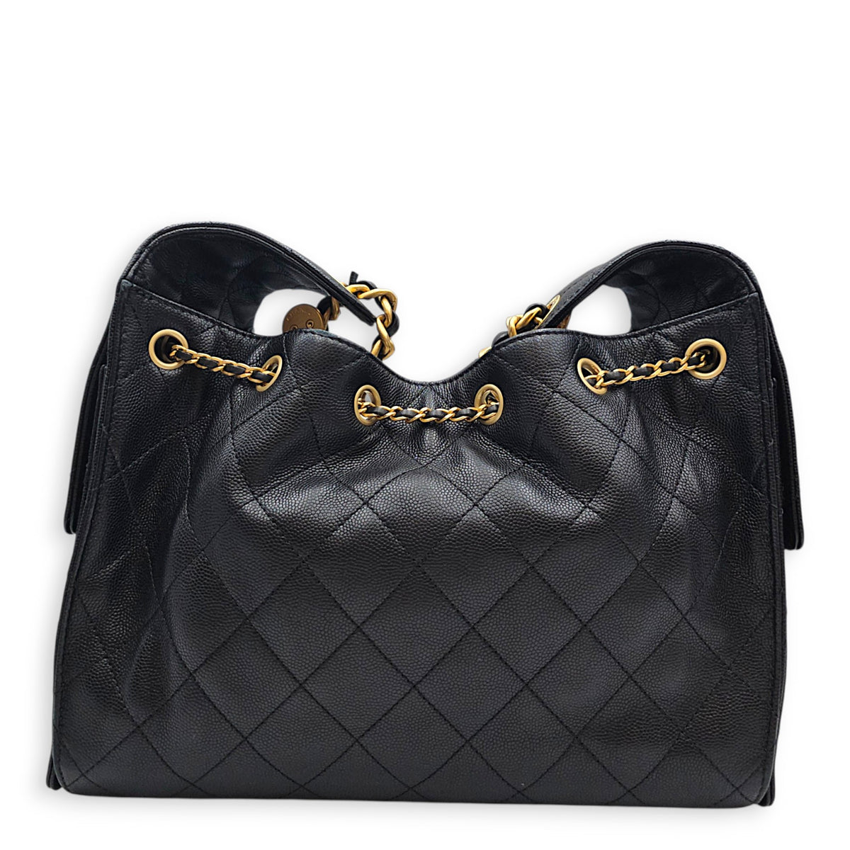 C25 Small Black Tote Bag in Caviar Leather Gold hardware