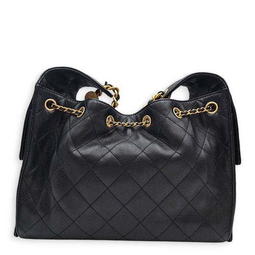 C25 Small Black Tote Bag in Caviar Leather Gold hardware