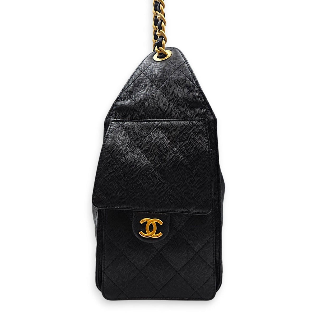 C25 Small Black Tote Bag in Caviar Leather Gold hardware