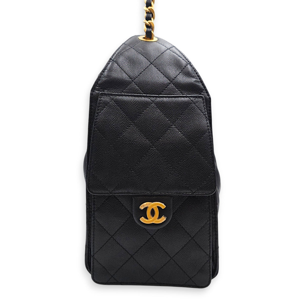 C25 Small Black Tote Bag in Caviar Leather Gold hardware
