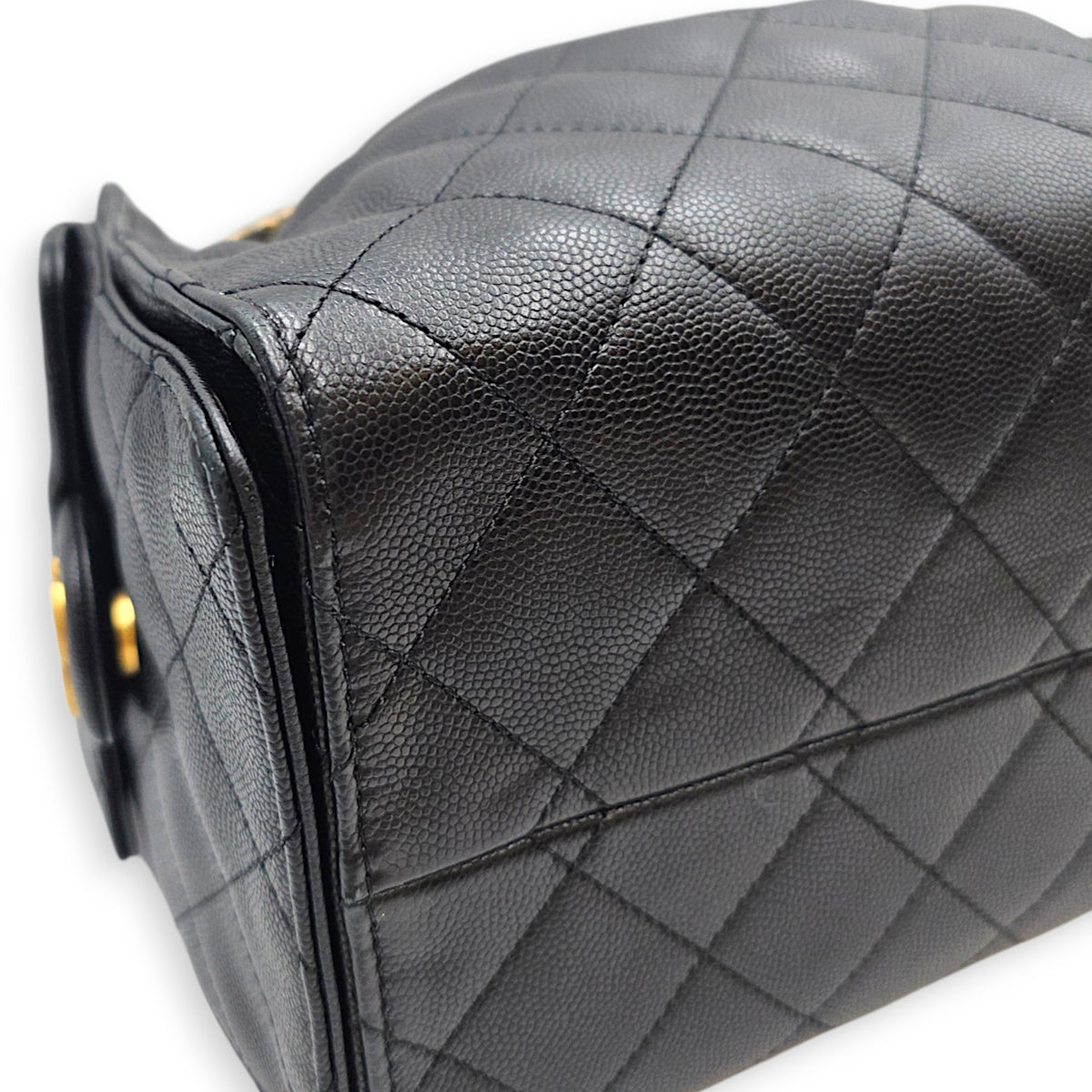 C25 Small Black Tote Bag in Caviar Leather Gold hardware