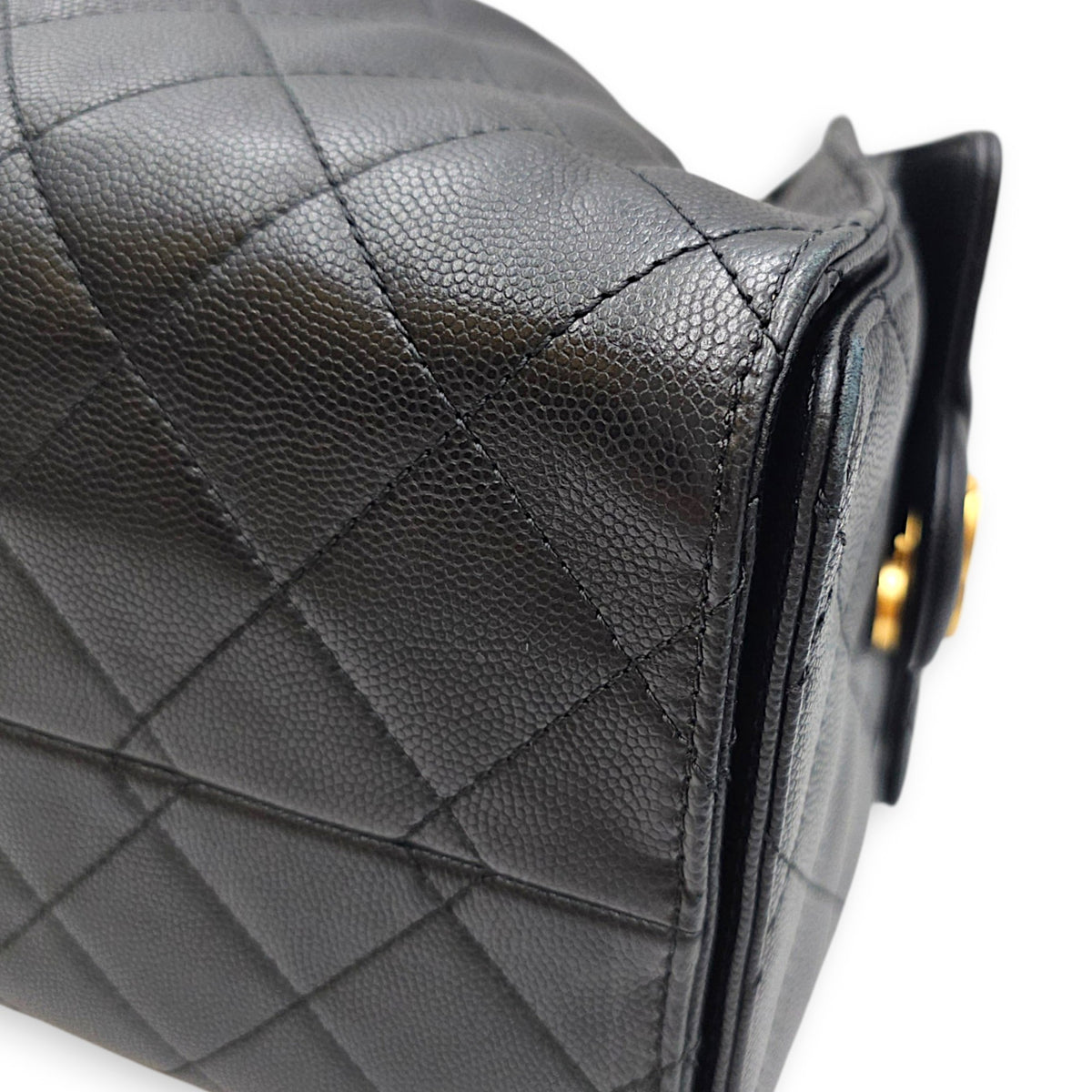 C25 Small Black Tote Bag in Caviar Leather Gold hardware