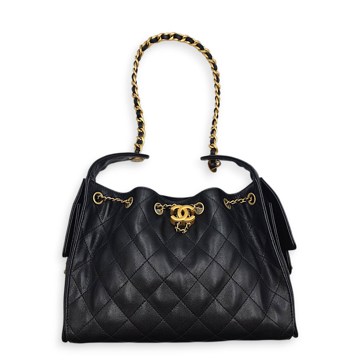 C25 Small Black Tote Bag in Caviar Leather Gold hardware