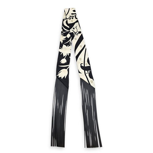 Cuir Bouquet Fringes Twilly Creme/Noir Twilly