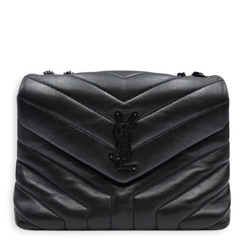 Loulou Medium Black Shoulder Bag in Calfskin Ruthenium hardware