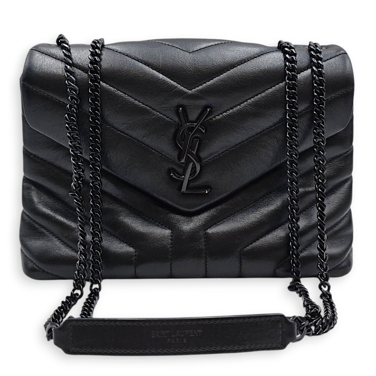 Loulou Medium Black Shoulder Bag in Calfskin Ruthenium hardware