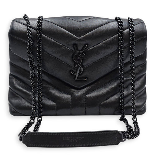 Loulou Medium Black Shoulder Bag in Calfskin Ruthenium hardware