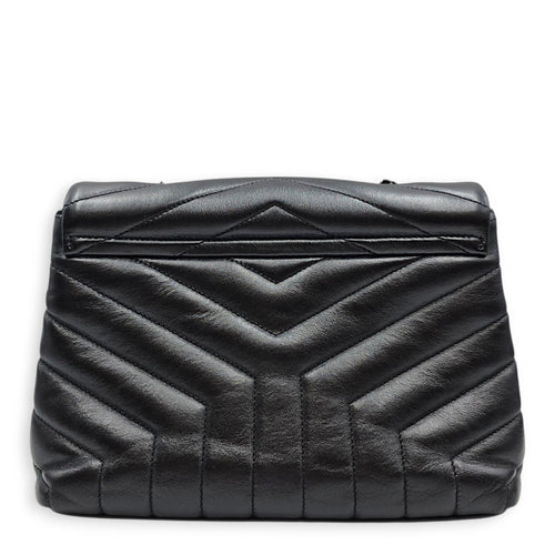 Loulou Medium Black Shoulder Bag in Calfskin Ruthenium hardware