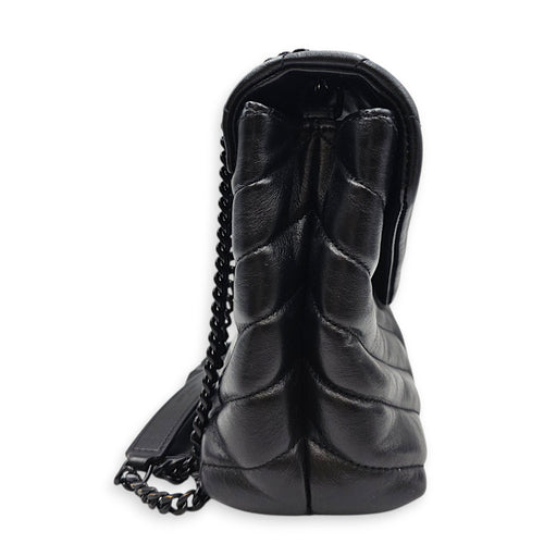 Loulou Medium Black Shoulder Bag in Calfskin Ruthenium hardware