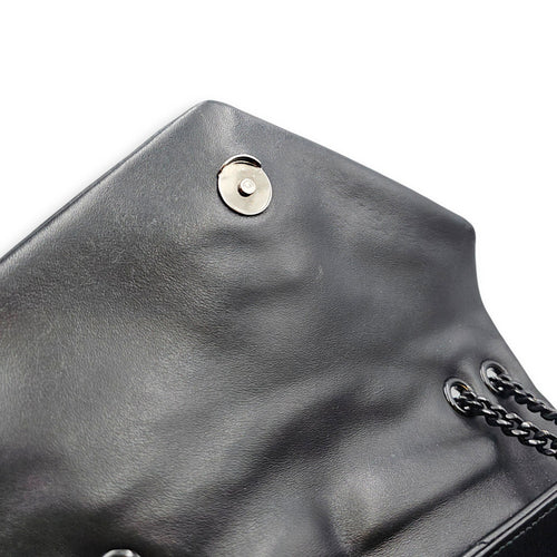 Loulou Medium Black Shoulder Bag in Calfskin Ruthenium hardware