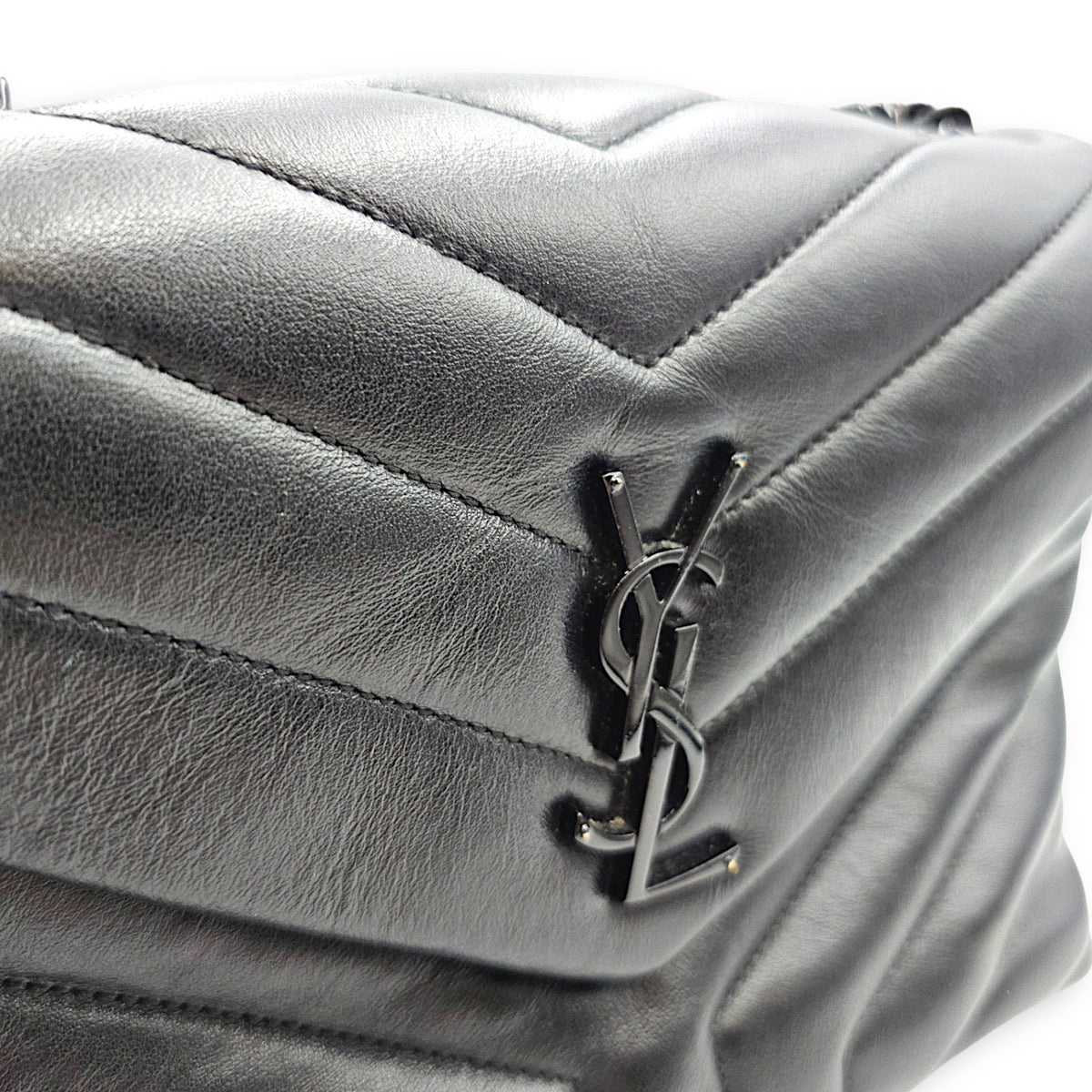 Loulou Medium Black Shoulder Bag in Calfskin Ruthenium hardware