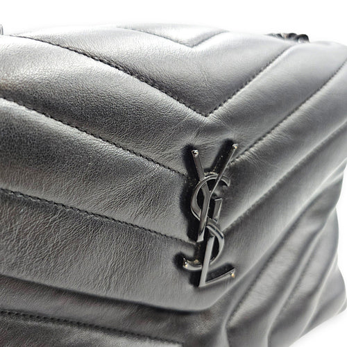 Loulou Medium Black Shoulder Bag in Calfskin Ruthenium hardware