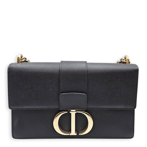 30 Montaigne Medium Black Shoulder Bag in Calfskin Gold hardware