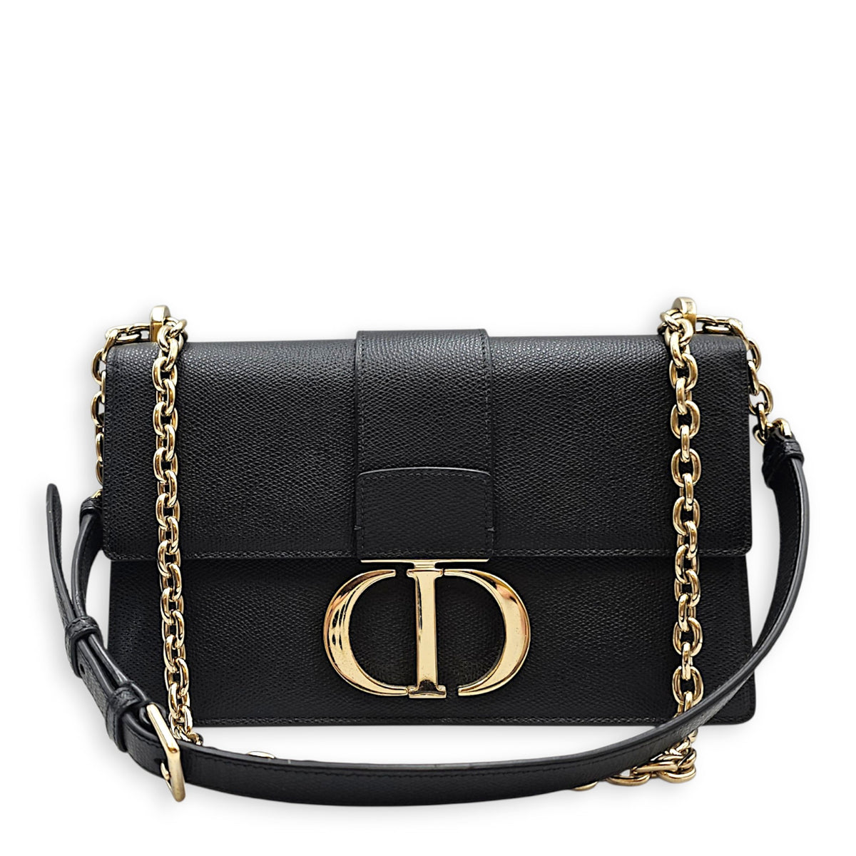 30 Montaigne Medium Black Shoulder Bag in Calfskin Gold hardware