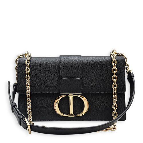 30 Montaigne Medium Black Shoulder Bag in Calfskin Gold hardware
