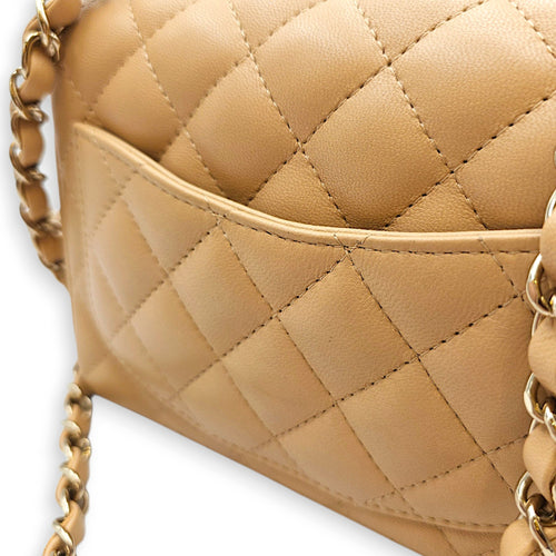 Mini Square Flap Beige  Shoulder Bag in Calfskin Silver hardware