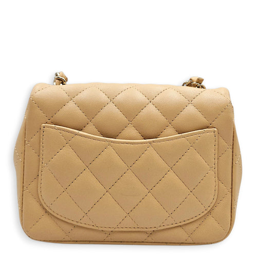 Mini Square Flap Beige  Shoulder Bag in Calfskin Silver hardware