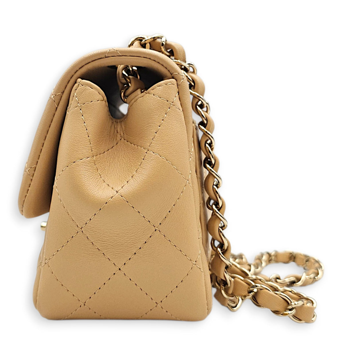 Mini Square Flap Beige  Shoulder Bag in Calfskin Silver hardware