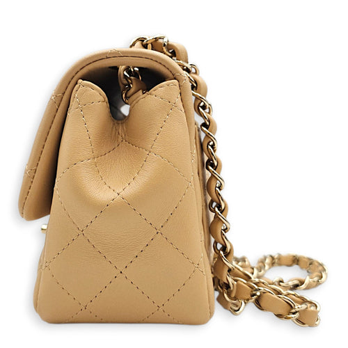 Mini Square Flap Beige  Shoulder Bag in Calfskin Silver hardware