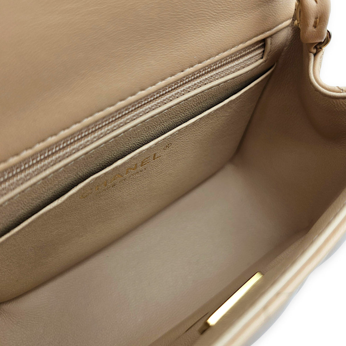 Mini Square Flap Beige  Shoulder Bag in Calfskin Silver hardware