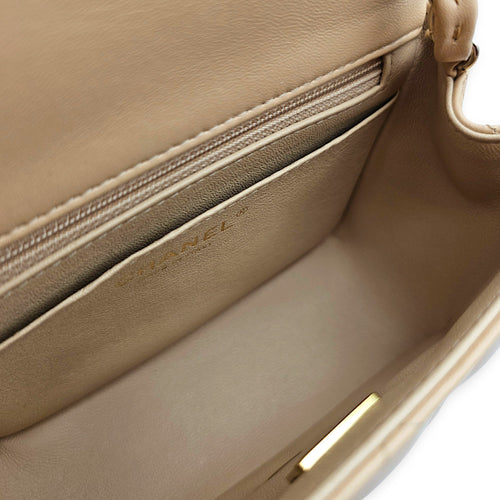 Mini Square Flap Beige  Shoulder Bag in Calfskin Silver hardware