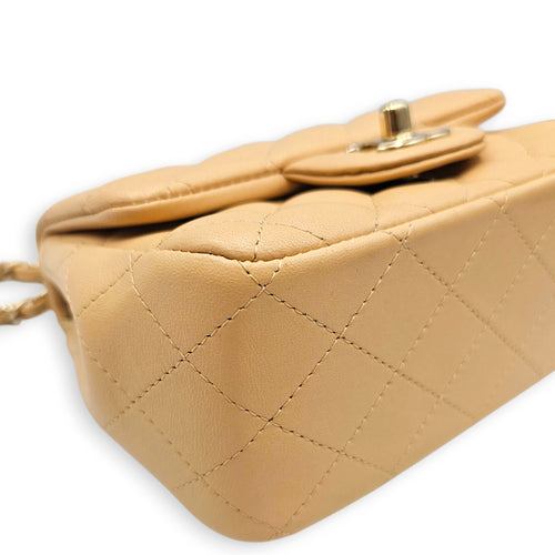 Mini Square Flap Beige  Shoulder Bag in Calfskin Silver hardware