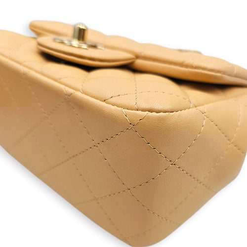 Mini Square Flap Beige  Shoulder Bag in Calfskin Silver hardware