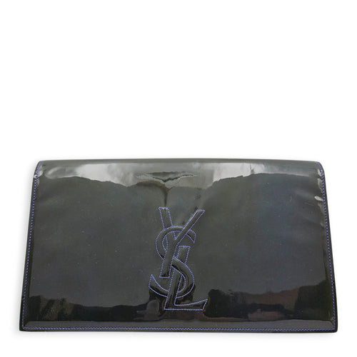 Belle Du Jour  Long Blue Clutch in Patent Leather Gold hardware