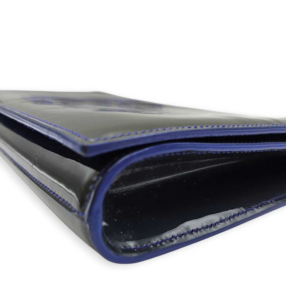 Belle Du Jour  Long Blue Clutch in Patent Leather Gold hardware