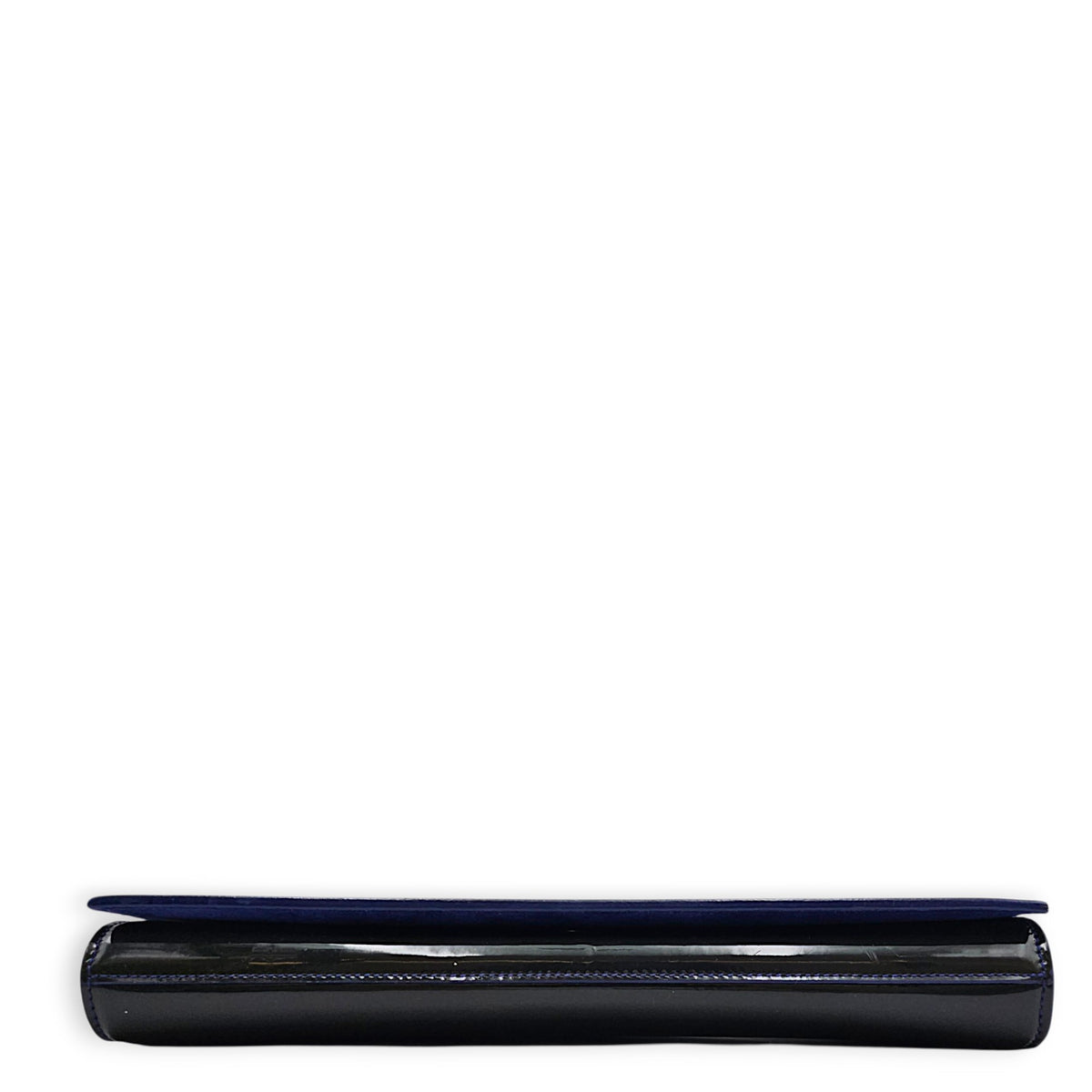 Belle Du Jour  Long Blue Clutch in Patent Leather Gold hardware