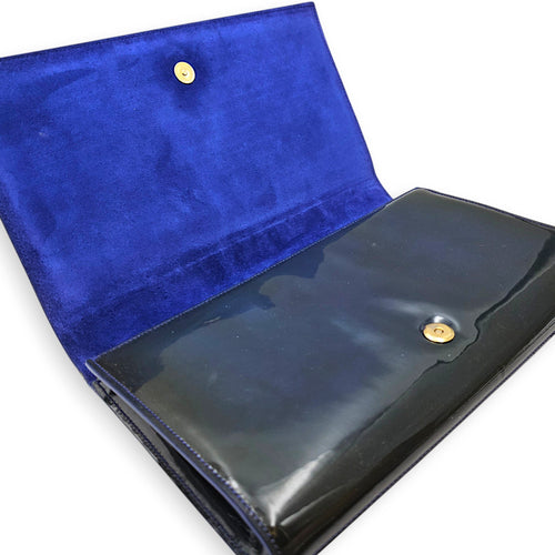 Belle Du Jour  Long Blue Clutch in Patent Leather Gold hardware