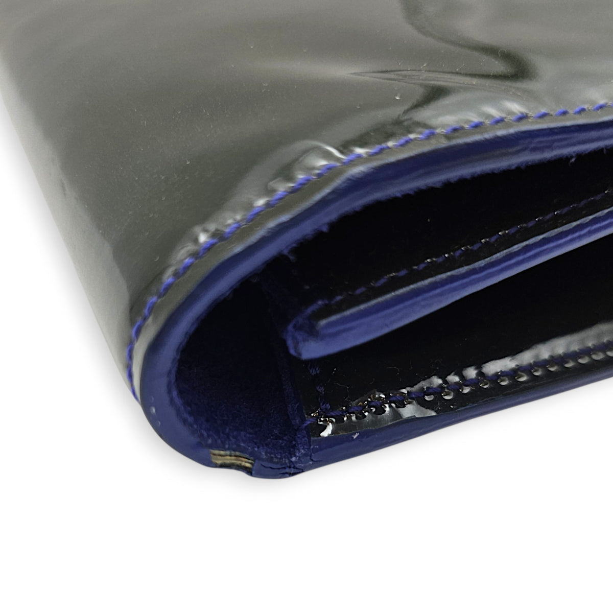 Belle Du Jour  Long Blue Clutch in Patent Leather Gold hardware