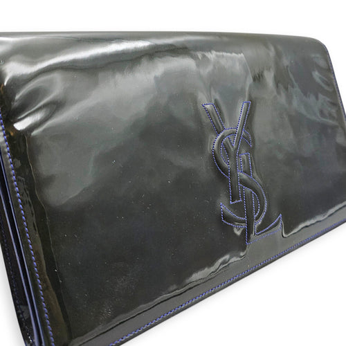 Belle Du Jour  Long Blue Clutch in Patent Leather Gold hardware