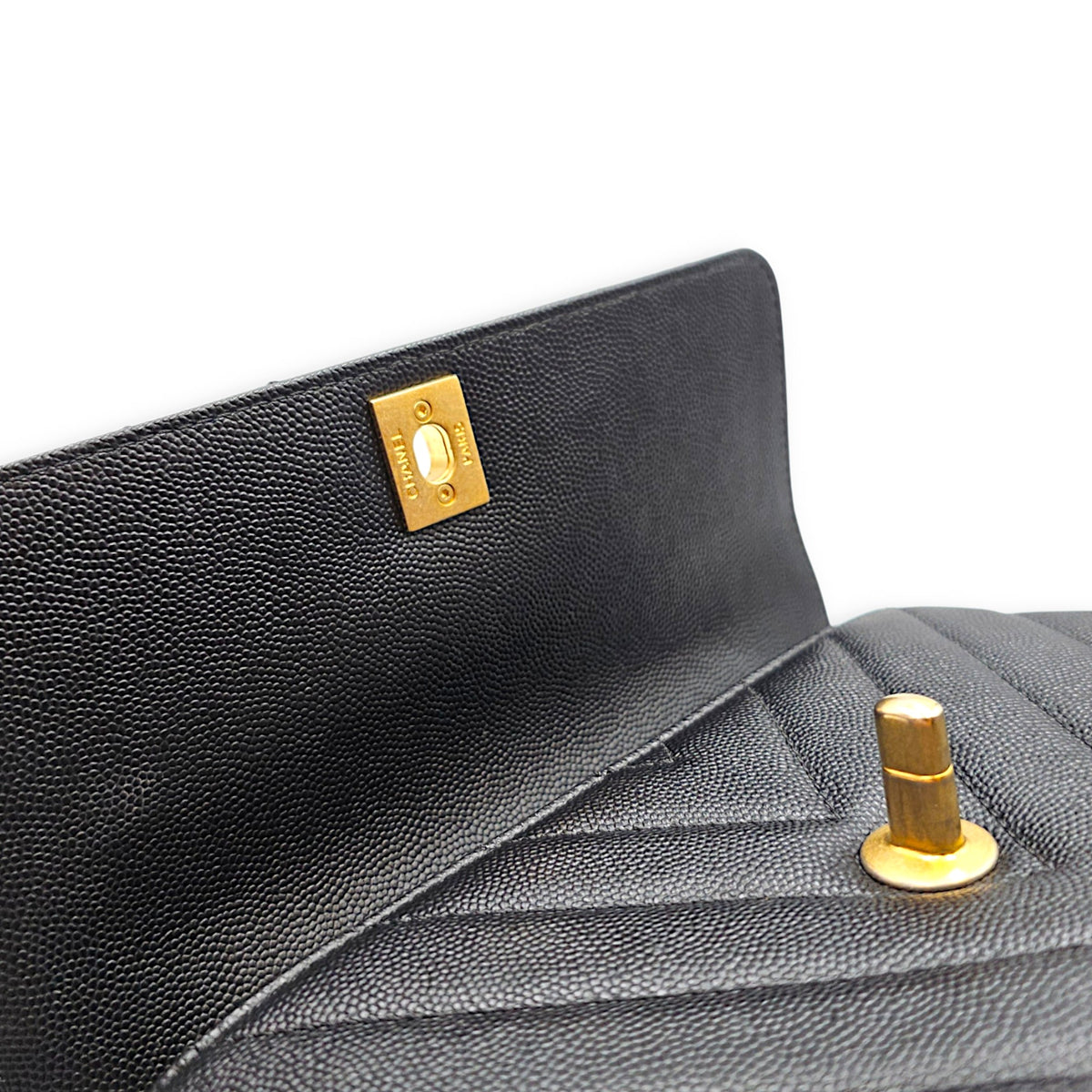 Coco Handle Chevron Small Black Top Handle Bag in Caviar Leather Gold hardware