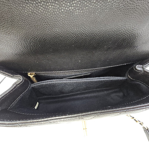 Coco Handle Chevron Small Black Top Handle Bag in Caviar Leather Gold hardware