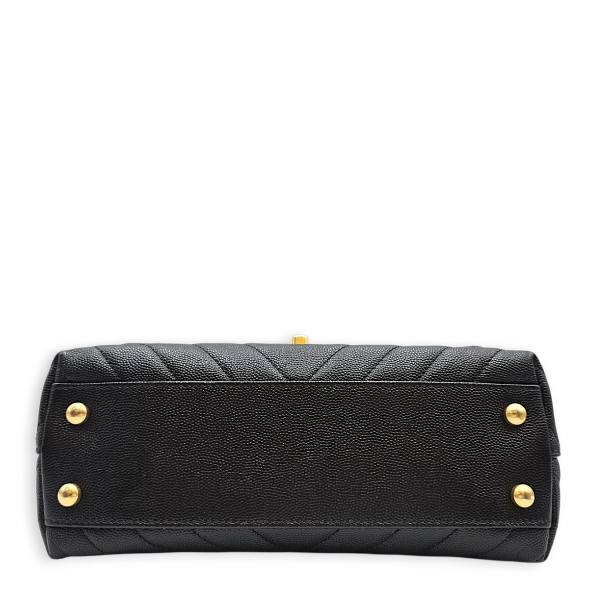 Coco Handle Chevron Small Black Top Handle Bag in Caviar Leather Gold hardware