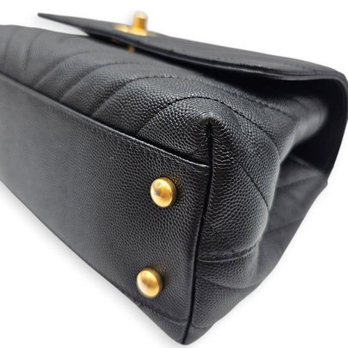Coco Handle Chevron Small Black Top Handle Bag in Caviar Leather Gold hardware