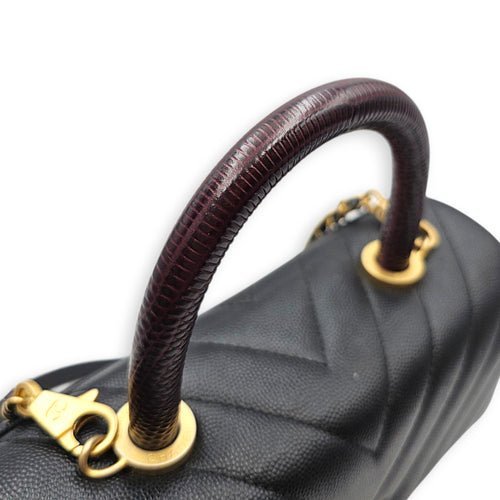 Coco Handle Chevron Small Black Top Handle Bag in Caviar Leather Gold hardware