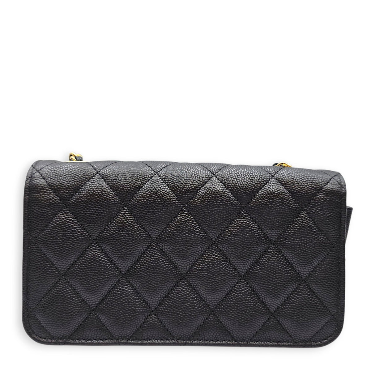 O-Phone Holder with Chain  Small Black Crossbody Bag in Caviar Leather Gold hardware