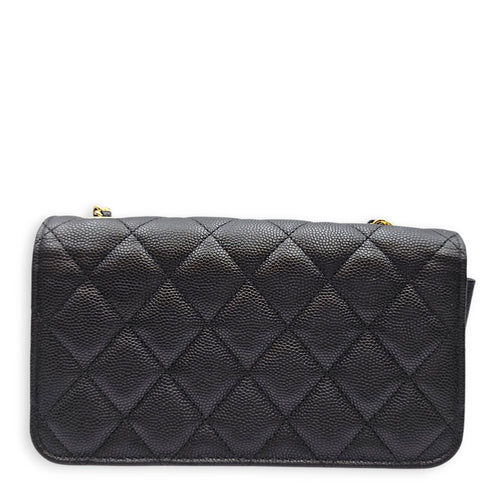 O-Phone Holder with Chain  Small Black Crossbody Bag in Caviar Leather Gold hardware