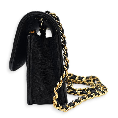 O-Phone Holder with Chain  Small Black Crossbody Bag in Caviar Leather Gold hardware