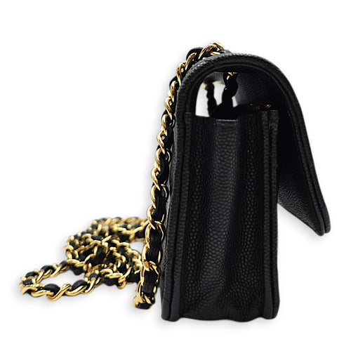 O-Phone Holder with Chain  Small Black Crossbody Bag in Caviar Leather Gold hardware