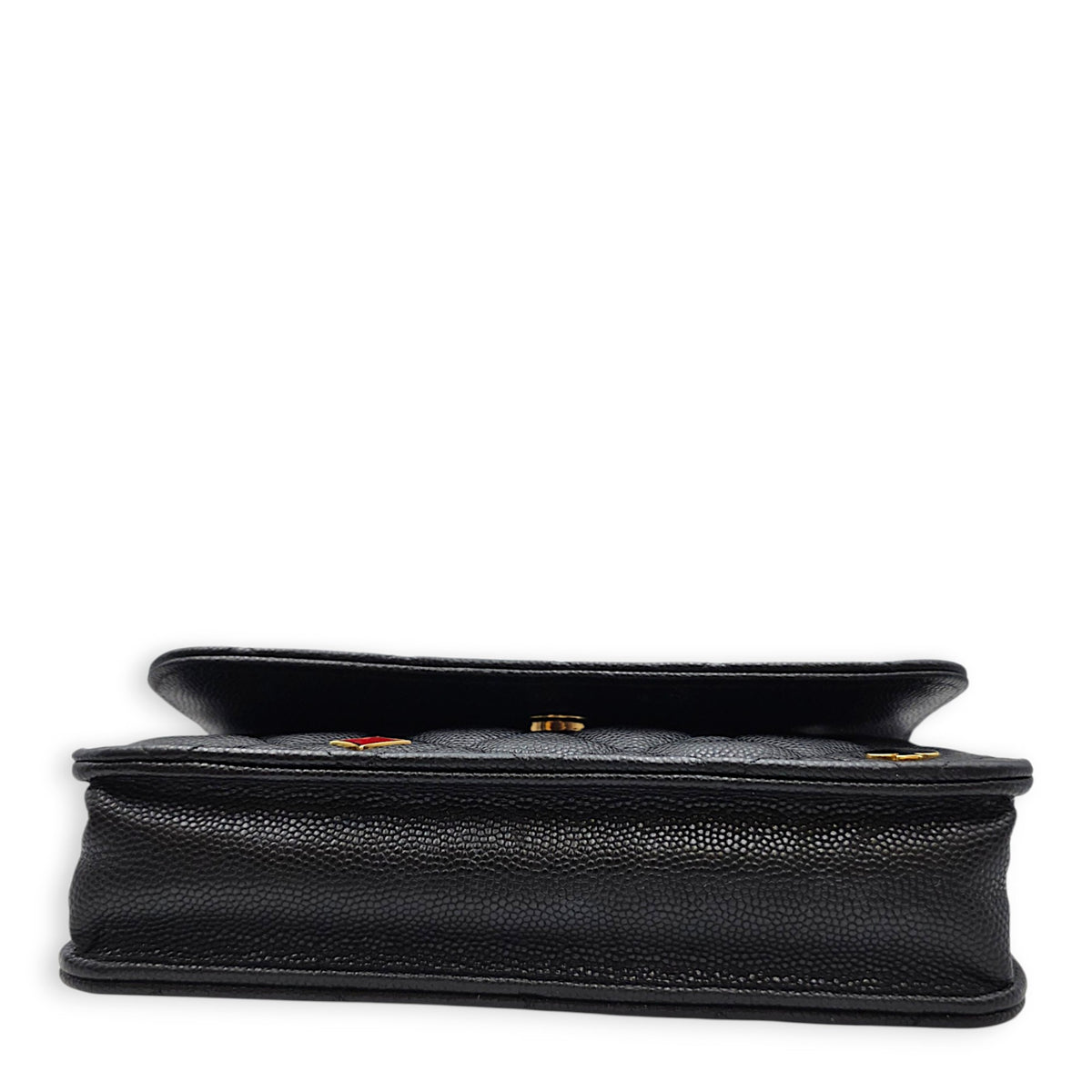 O-Phone Holder with Chain  Small Black Crossbody Bag in Caviar Leather Gold hardware