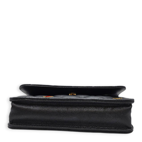O-Phone Holder with Chain  Small Black Crossbody Bag in Caviar Leather Gold hardware