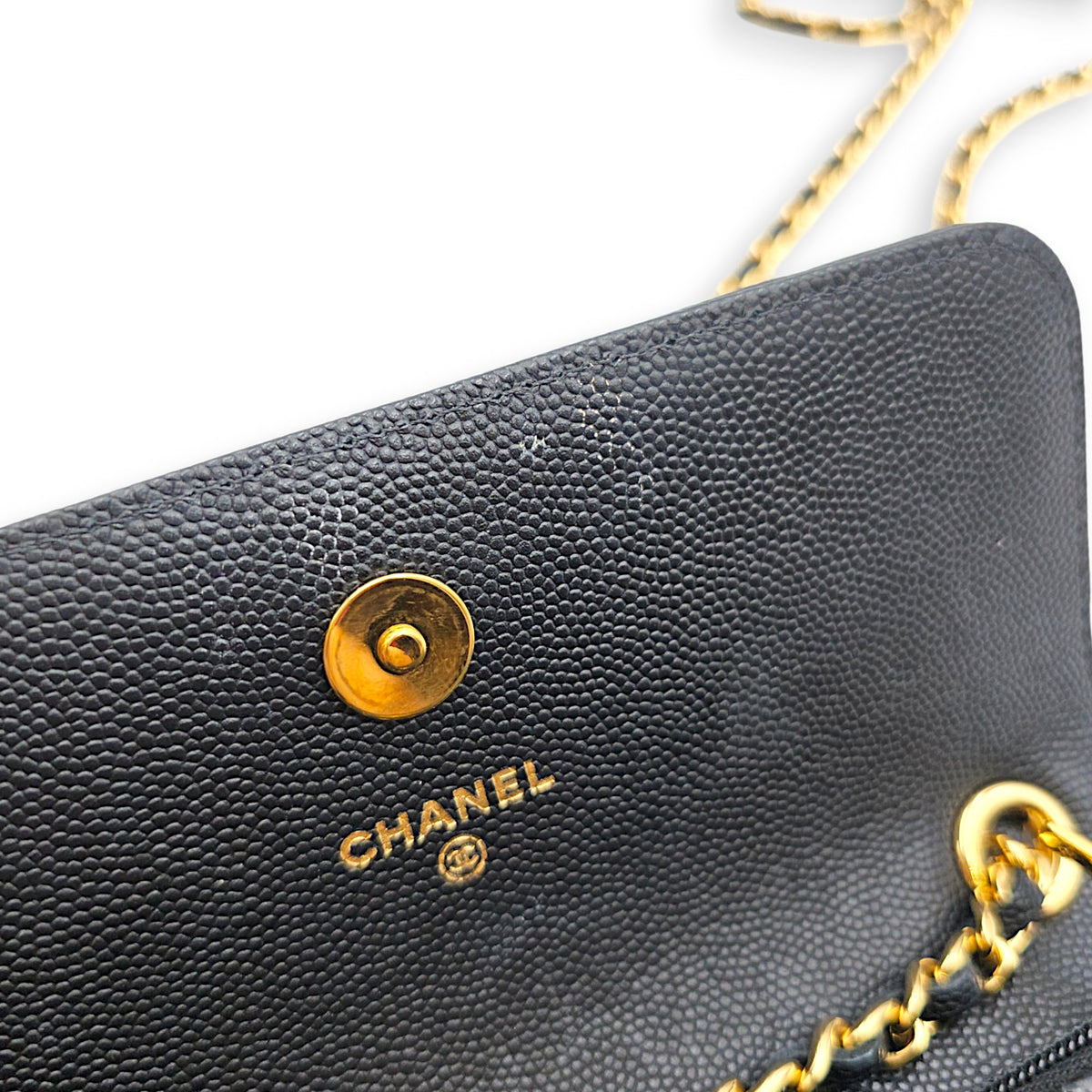 O-Phone Holder with Chain  Small Black Crossbody Bag in Caviar Leather Gold hardware