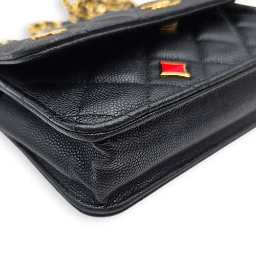 O-Phone Holder with Chain  Small Black Crossbody Bag in Caviar Leather Gold hardware
