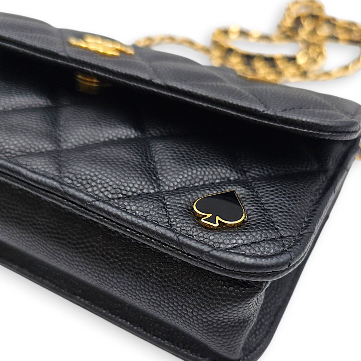 O-Phone Holder with Chain  Small Black Crossbody Bag in Caviar Leather Gold hardware