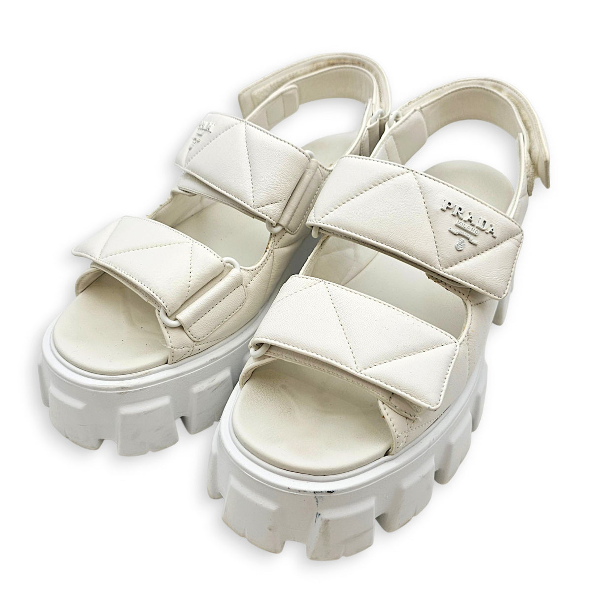 Quilted Monolith  40 White Sandals in Nappa Leather
