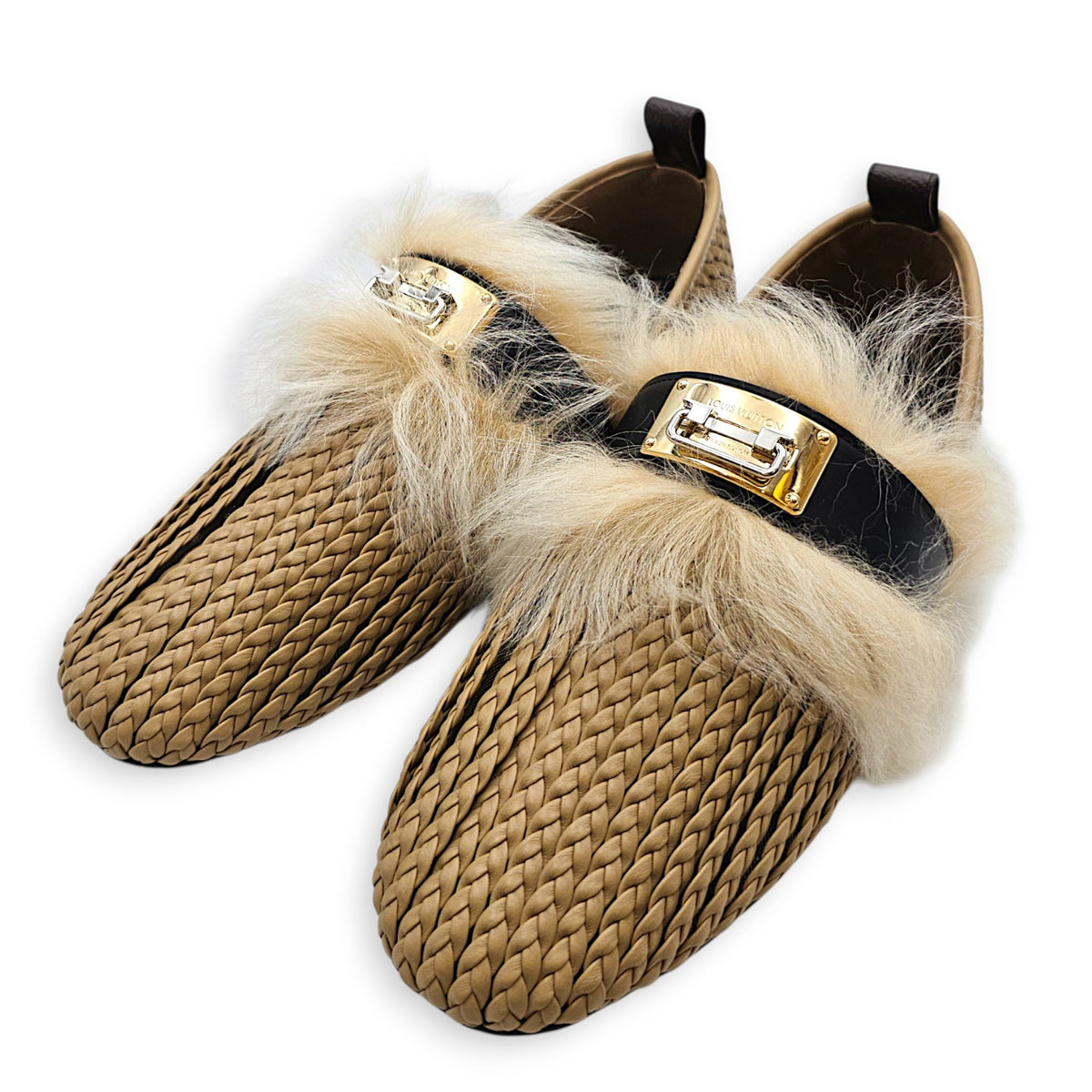 Haven Closed Mule  40 Beige Flats in Calfskin Gold hardware