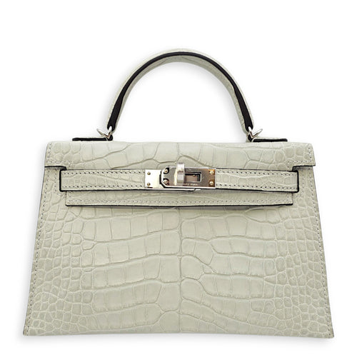 Sellier Kelly Mini Gris Neve in Matte Alligator Palladium hardware